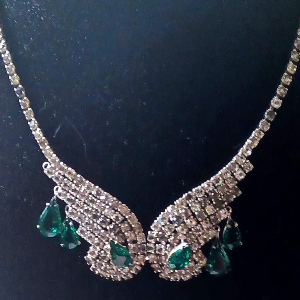 Beautiful, Unique, Vintage Genuine Multi Rhinestone 925 Silver Necklace